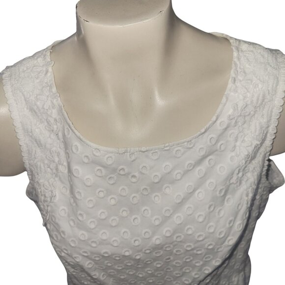 White Kensie Sleeveless Textured Eyelet Dress With Back Zipper Womens Size L Cot - Picture 2 of 6